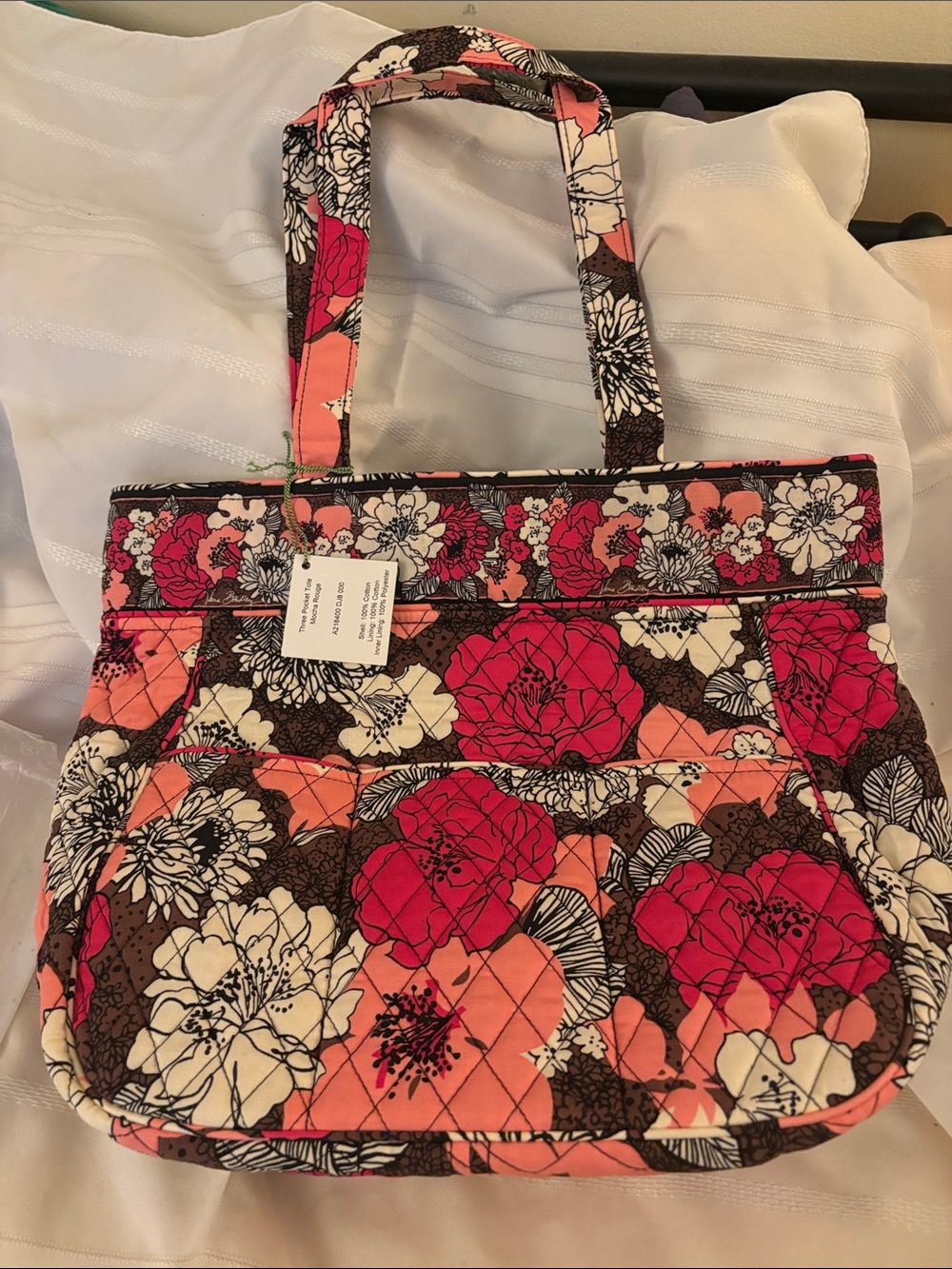 Vera Bradley Quilted Floral Tote in Pink, Coral & Brown